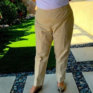 Lafayette 148 New York petite 12 tan cotton pants. Side zipper no pockets.